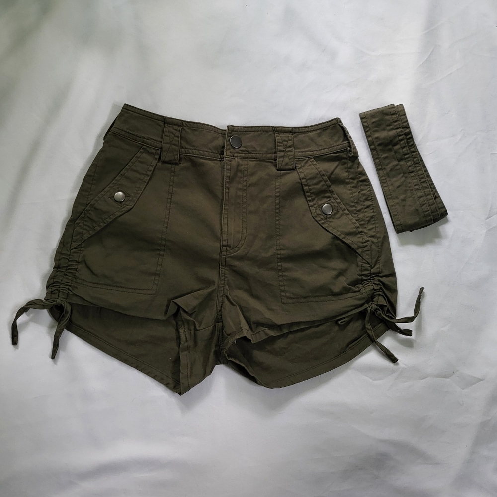 Express Olive Army Green Belted Runched Shorts